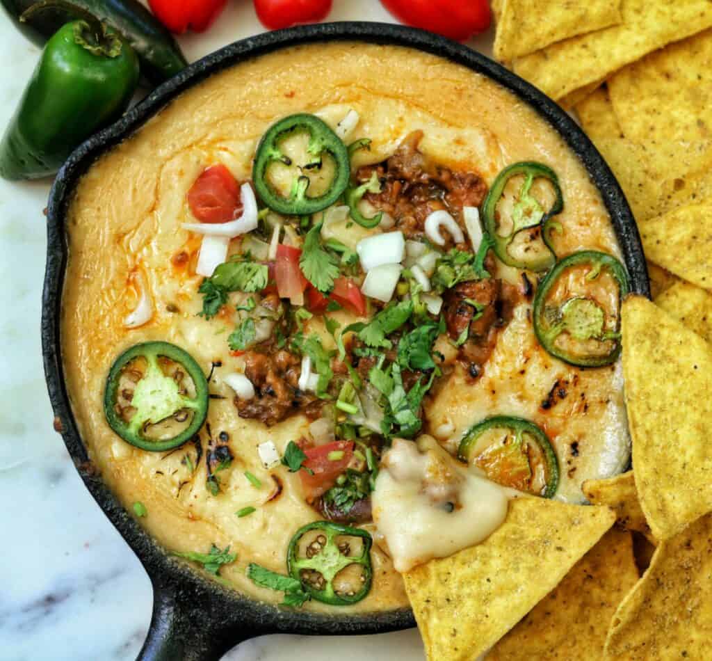 vegan chipotle nacho cheese dip with vegan lime chips