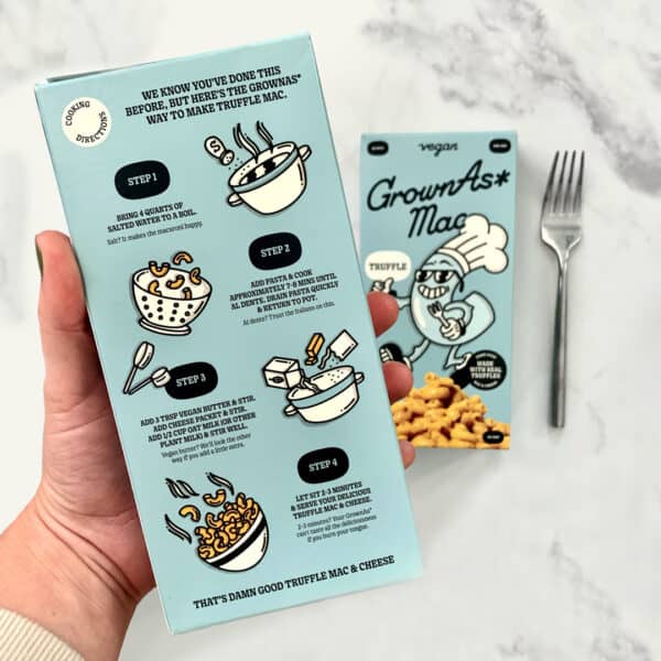 Image of back of box of Truffle Mac and cheese with cooking instructions