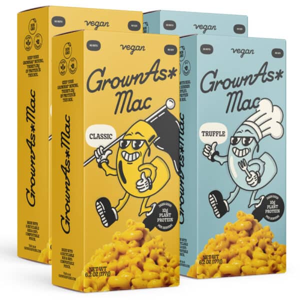 4 pack of GrownAs Vegan Mac and Cheese with 2 Classics and 2 Truffles