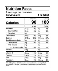 Nutrition facts for Ginger Sesame vegan jerky
