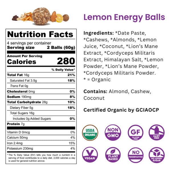 Organic Mushroom Energy Balls Nutritional Facts